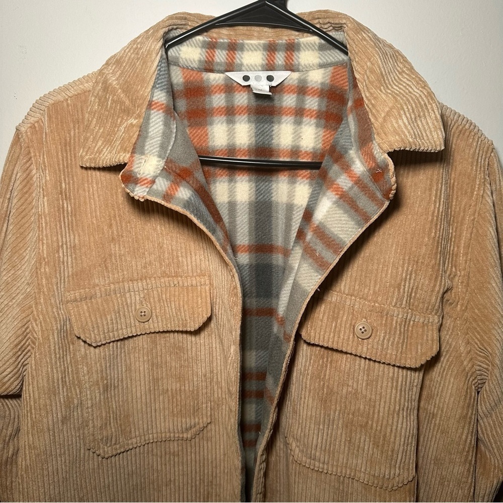 Three Dots Tan Corduroy Style Jacket with Plaid Lining Size M - Picture 6 of 15
